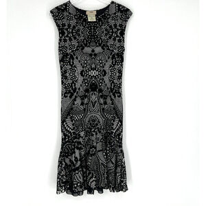 Fuzzi Dress Women L Mermaid Midi Velvet Burnout Black Floral Art Deco Whimsigoth